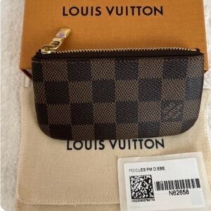Louis Vuitton Brown Checkered Pouch with Gold Accents